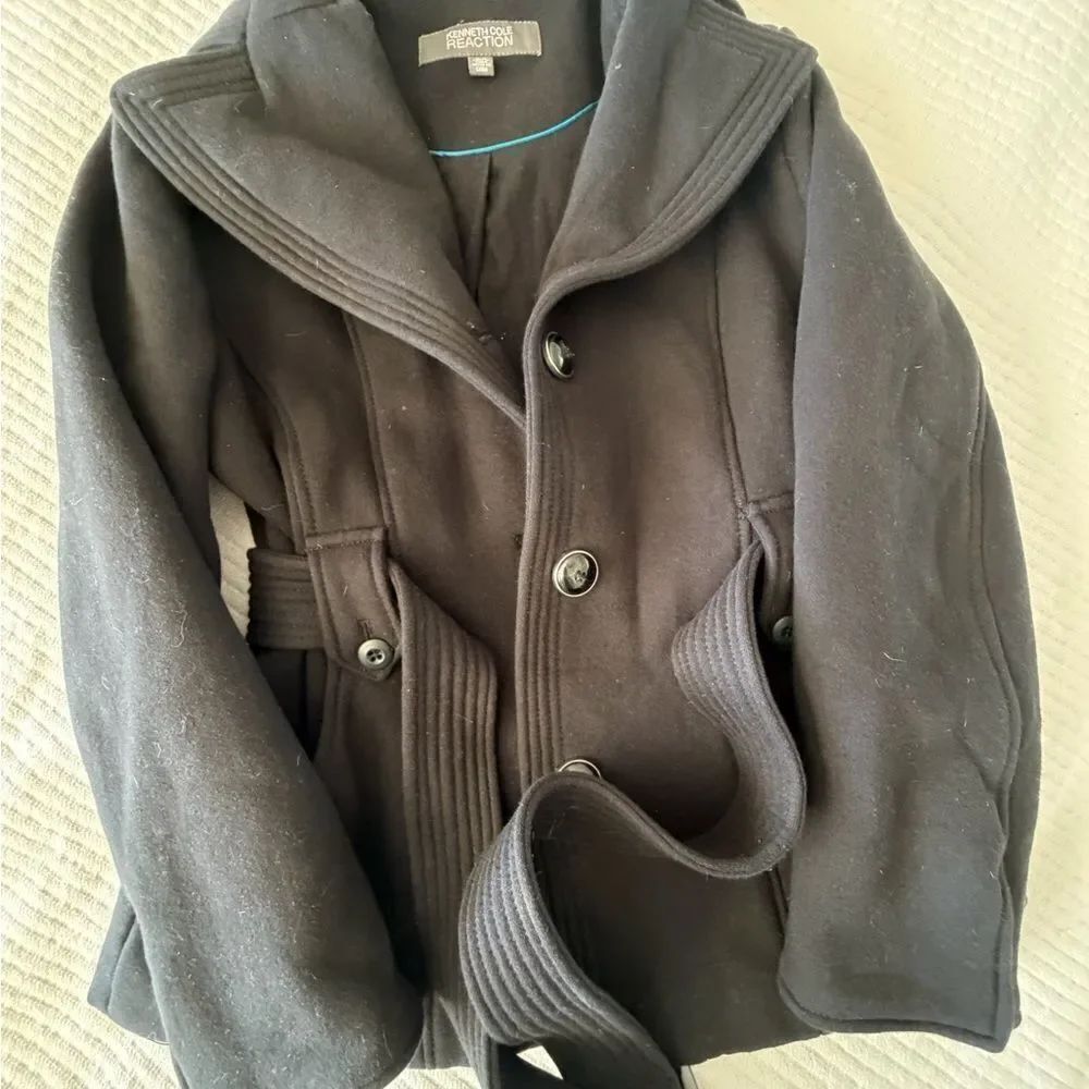 Kenneth Cole Black Peacoat with Button Closure sweatshirt material